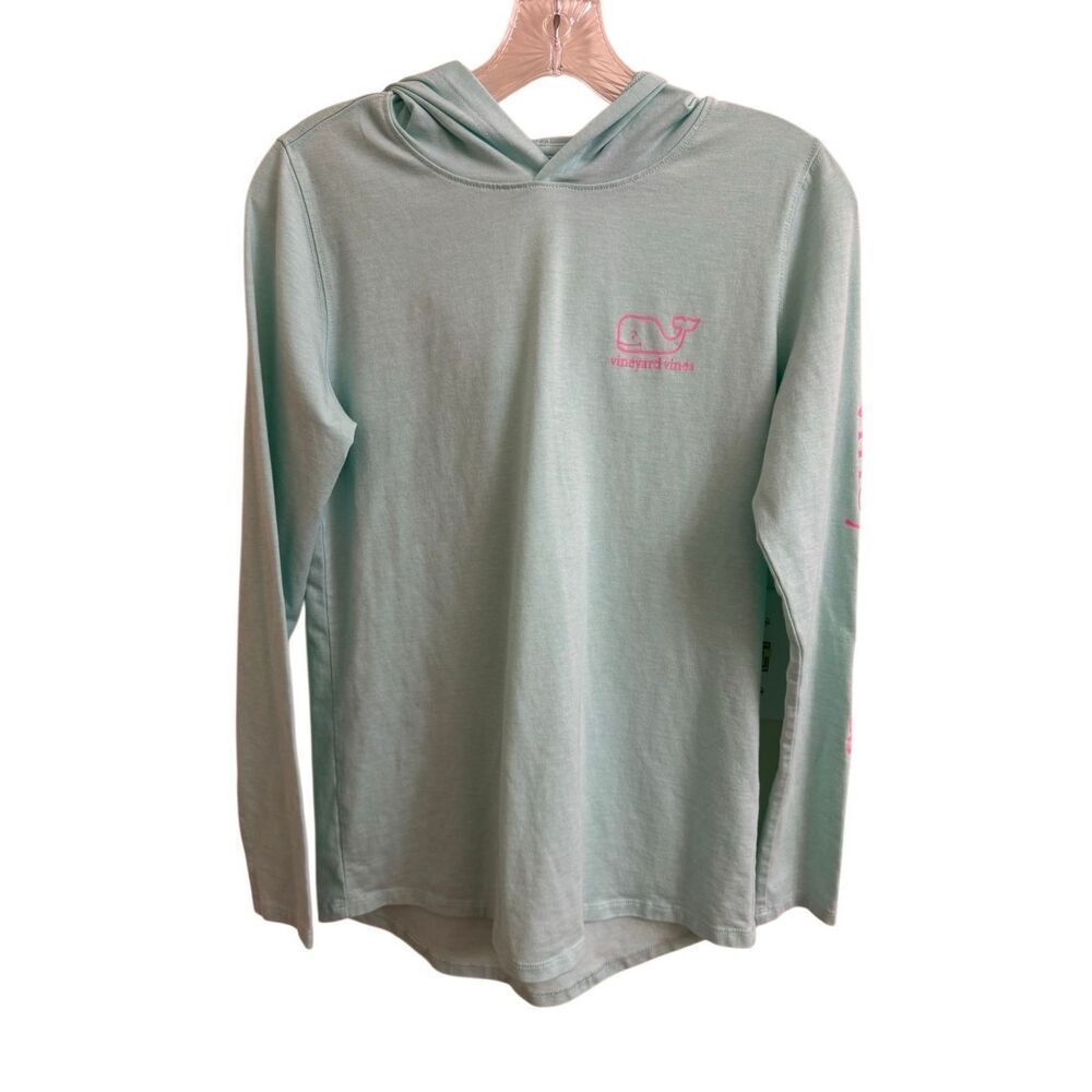 Vineyard Vines Long Sleeve Hooded Tee Jersey Fabric Mint Green Pink Size XS